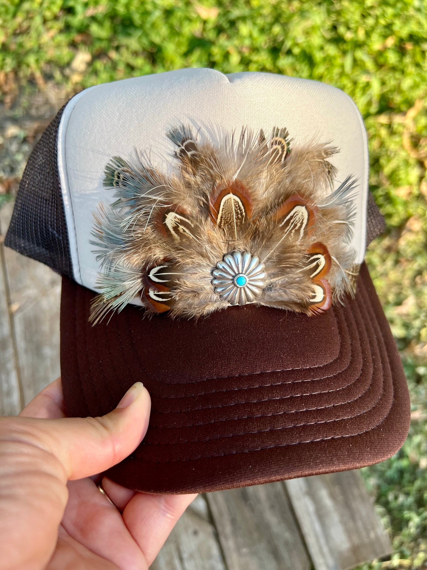 Tan & Brown Feathered Hat