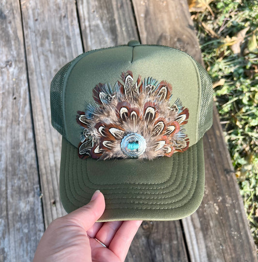 Army Green Feathered Hat