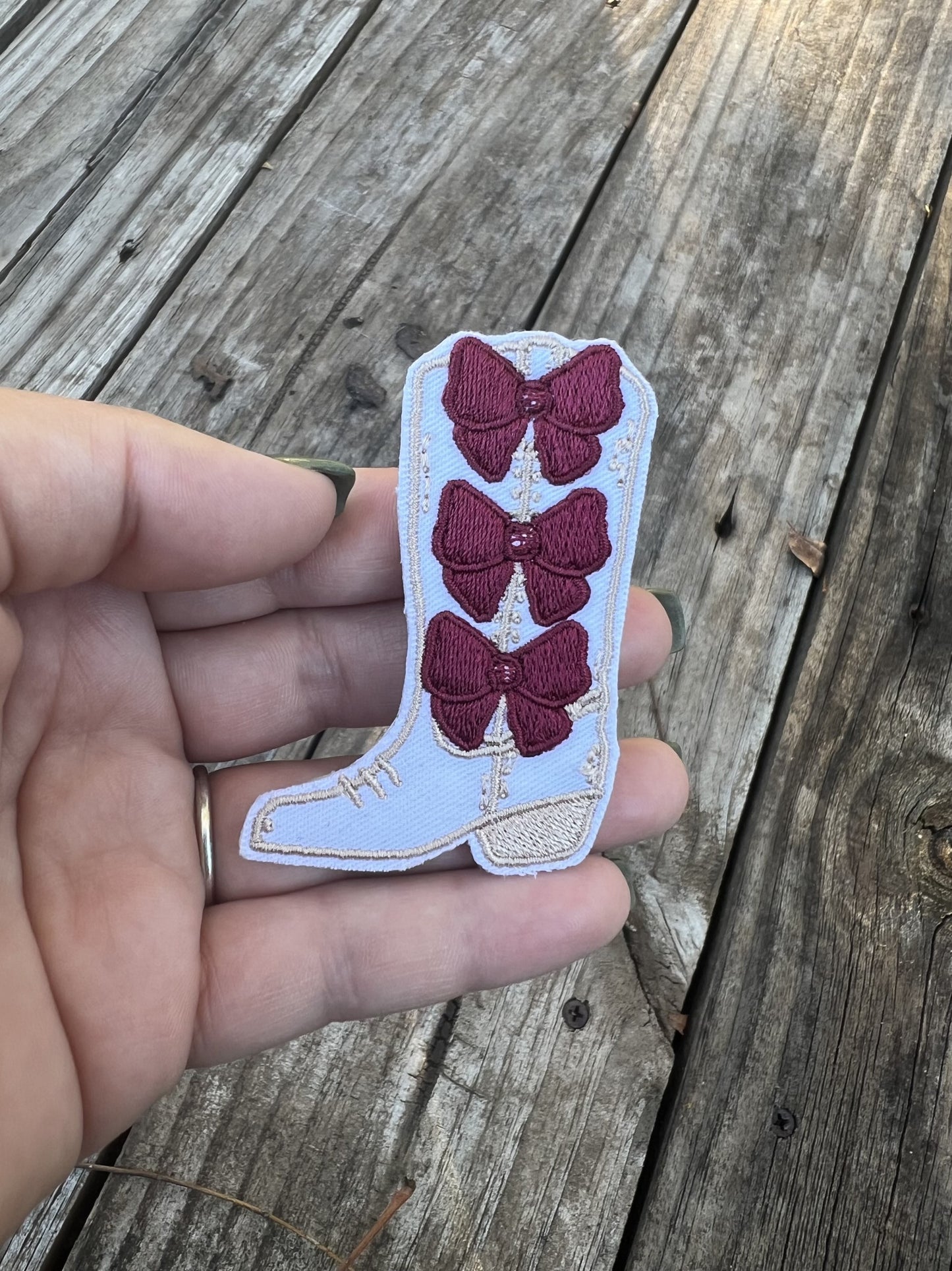 White Cowgirl Bow Boot Patch